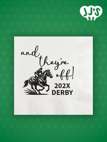 Kentucky Derby Party Custom Napkins: And They're Off Derby Custom Napkins - JJ's Party House: Birthday,Balloons,Favors,Gifts