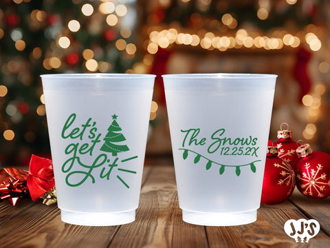 Let's Get Lit Christmas Plastic Frosted Cups - JJ's Party House: Birthday, Balloons & Custom Party Favors