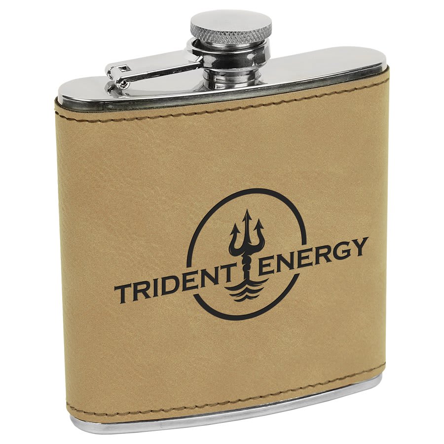 Light Brown Laserable Leatherette Stainless Steel Flask - JJ's Party House McAllen, TX