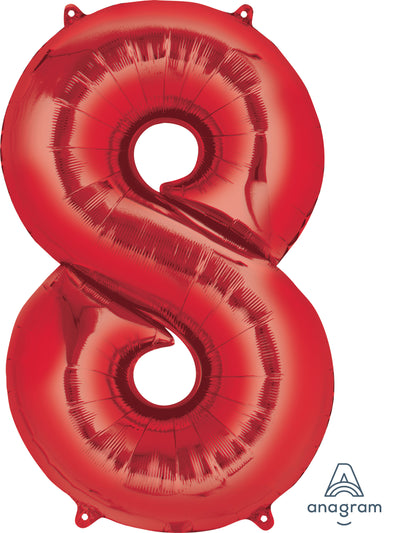 Red 8 Number Balloon 34''