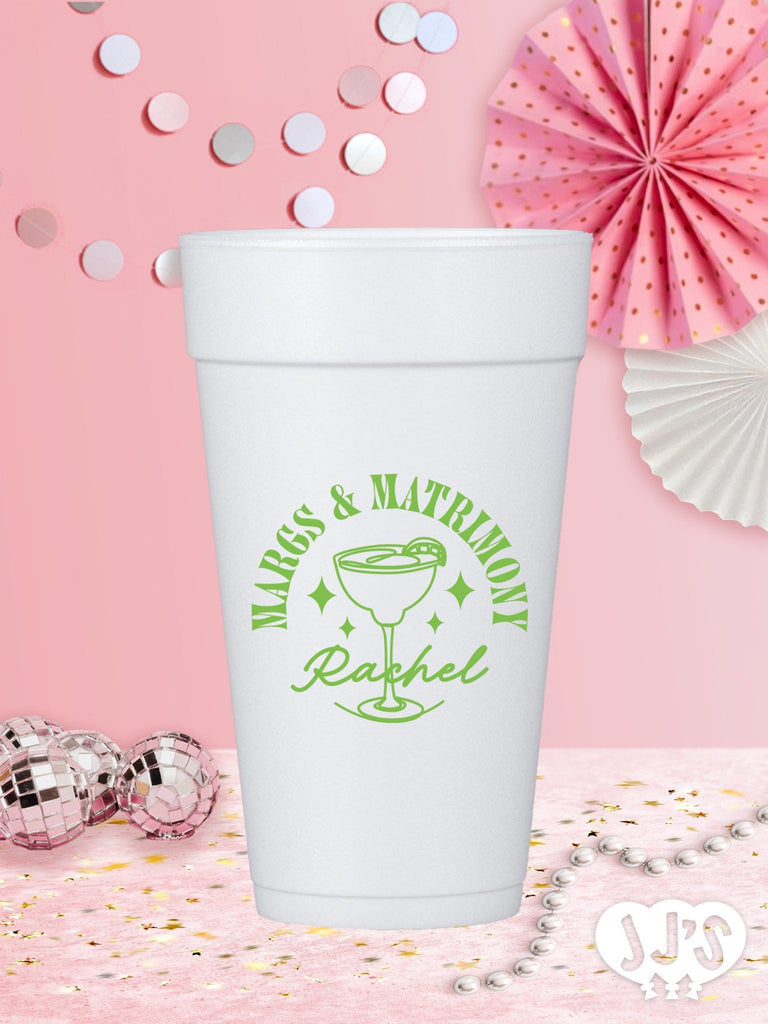 Margs and Matrimony Retro Vibes Custom Foam Cups - JJ's Party House: Custom Party Favors, Napkins & Cups