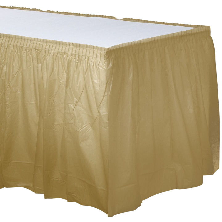 Metallic Gold Plastic Table Skirt 29In X 14Ft - JJ's Party House: Birthday, Balloons & Custom Party Favors