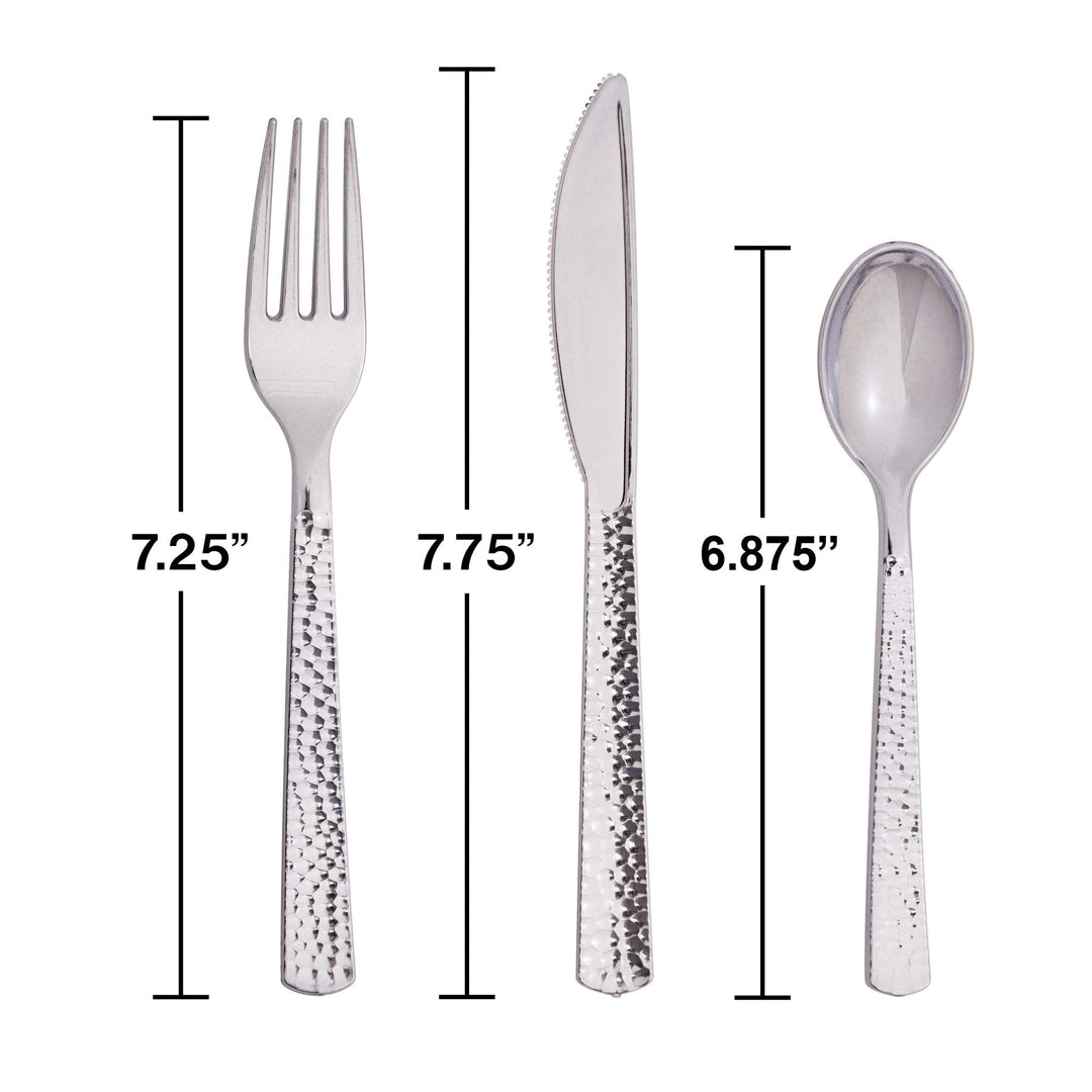 Metallic Silver Hammered Plastic Cutlery Set, 24ct - JJ's Party House McAllen, TX