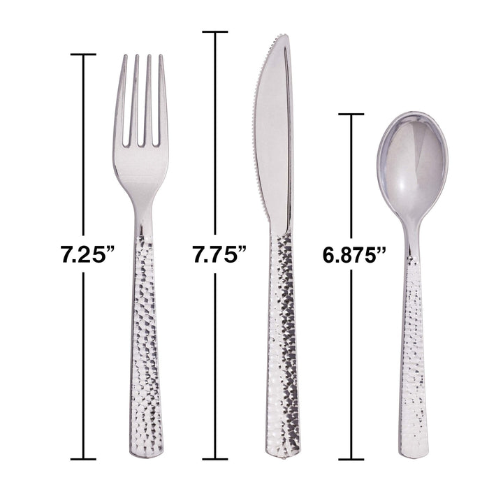 Metallic Silver Hammered Plastic Cutlery Set, 24ct - JJ's Party House McAllen, TX