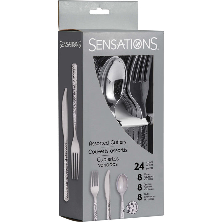 Metallic Silver Hammered Plastic Cutlery Set, 24ct - JJ's Party House McAllen, TX
