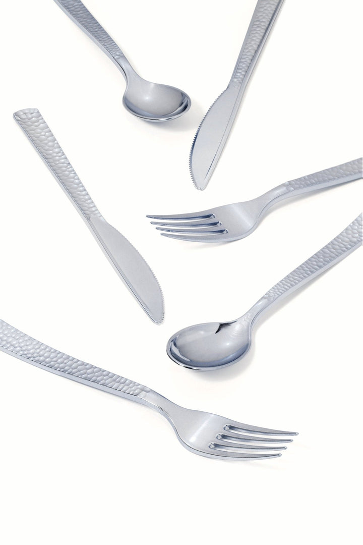Metallic Silver Hammered Plastic Cutlery Set, 24ct - JJ's Party House McAllen, TX