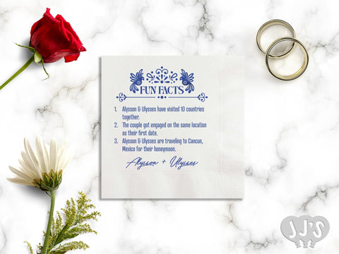 Mexican Love Birds Personalized Fun Facts Wedding Napkins - JJ's Party House: Birthday, Balloons & Custom Party Favors