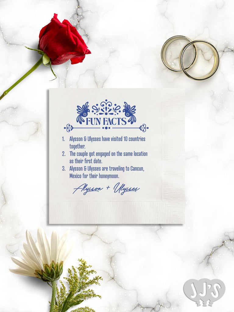 Mexican Love Birds Personalized Fun Facts Wedding Napkins - JJ's Party House: Birthday, Balloons & Custom Party Favors