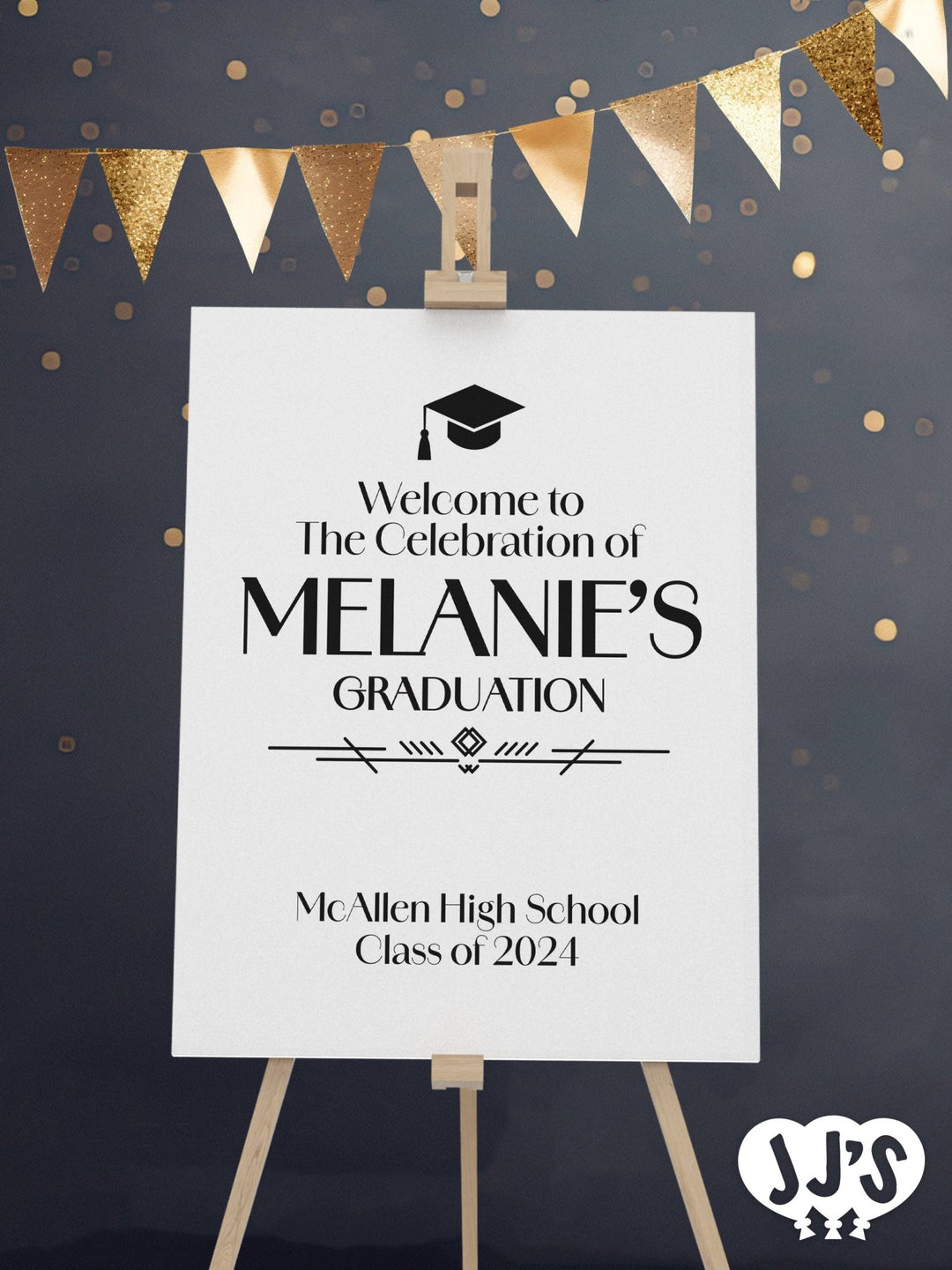 Minimalist Art Deco Graduation Welcome Sign - JJ's Party House McAllen, TX