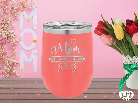 Mom Established Custom Engraved Tumbler - JJ's Party House: Custom Party Favors, Napkins & Cups