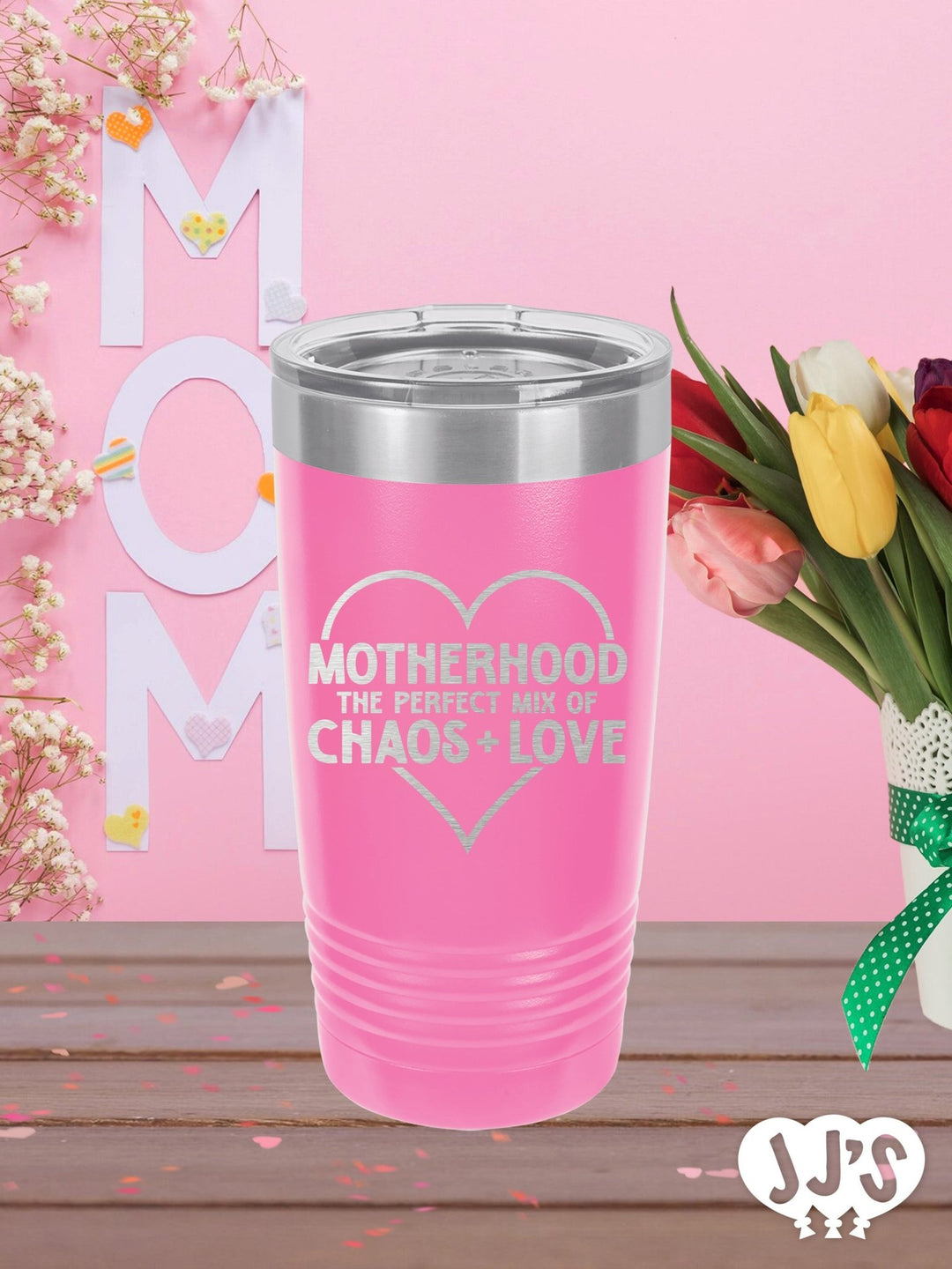 Motherhood The Perfect Mix of Chaos + Love Custom Engraved Tumbler - JJ's Party House: Custom Party Favors, Napkins & Cups