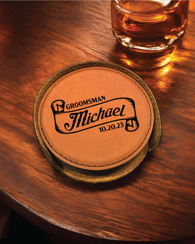 The Michael Personalized Round Leather Coaster Set 6pc