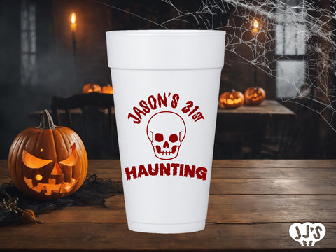 Haunted Birthday Halloween Personalized Styrofoam Cups