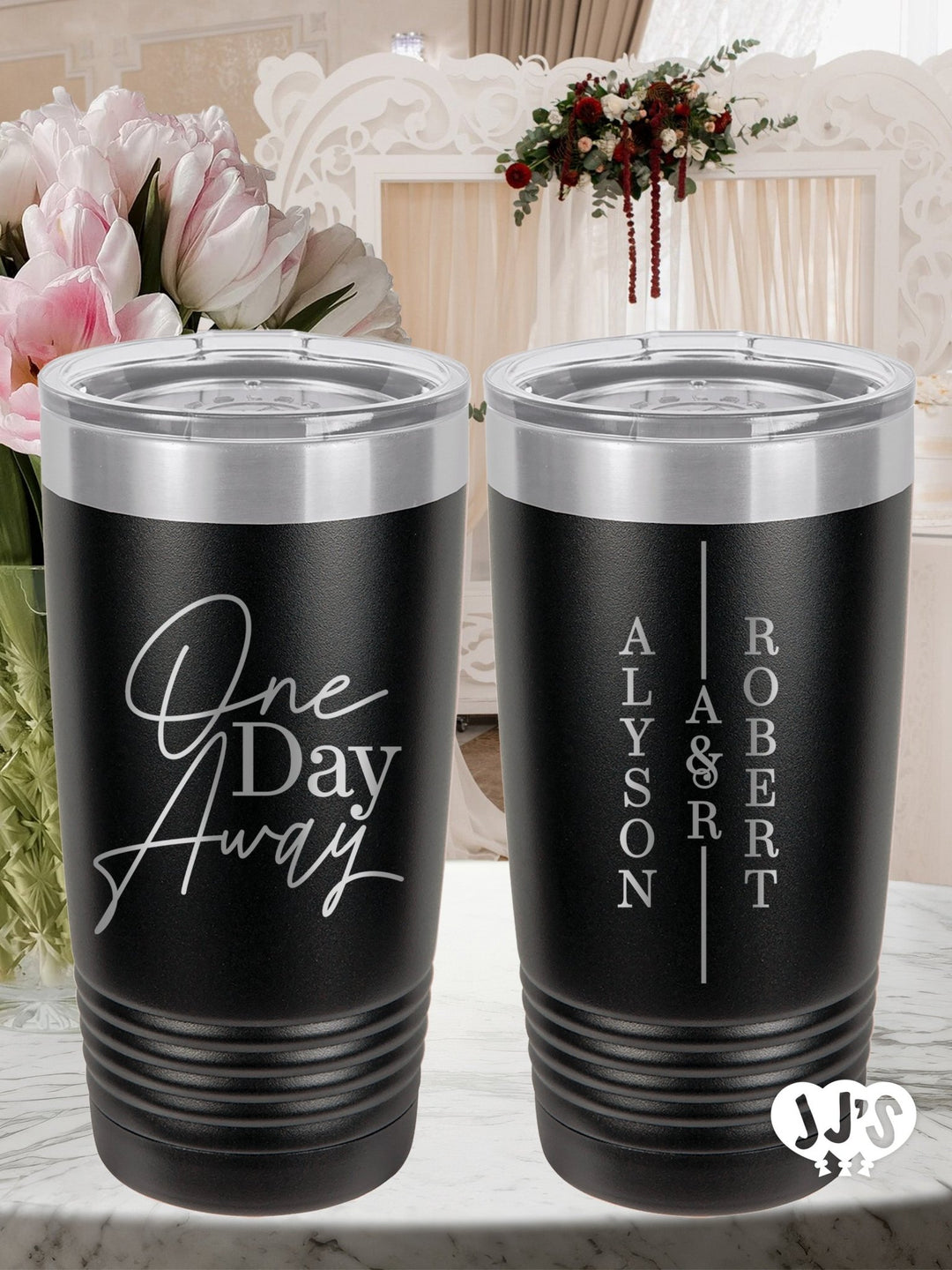 One Day Away Custom Engraved Wedding Tumbler - JJ's Party House: Custom Party Favors, Napkins & Cups