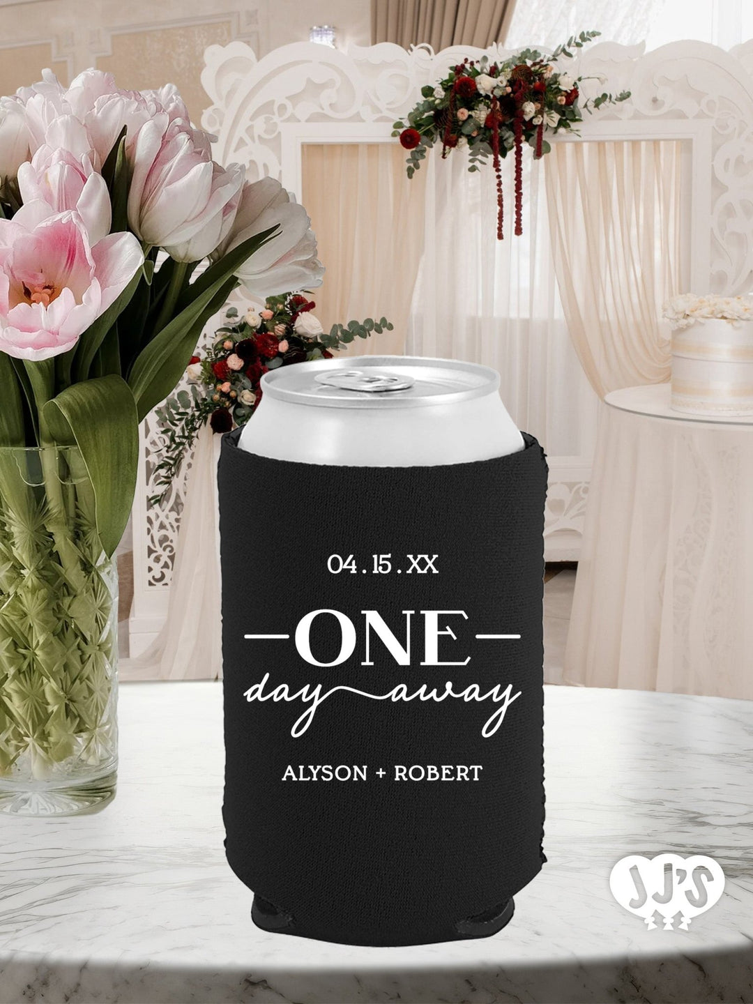 One Day Away D2 Wedding Can Coolers - JJ's Party House: Custom Party Favors, Napkins & Cups