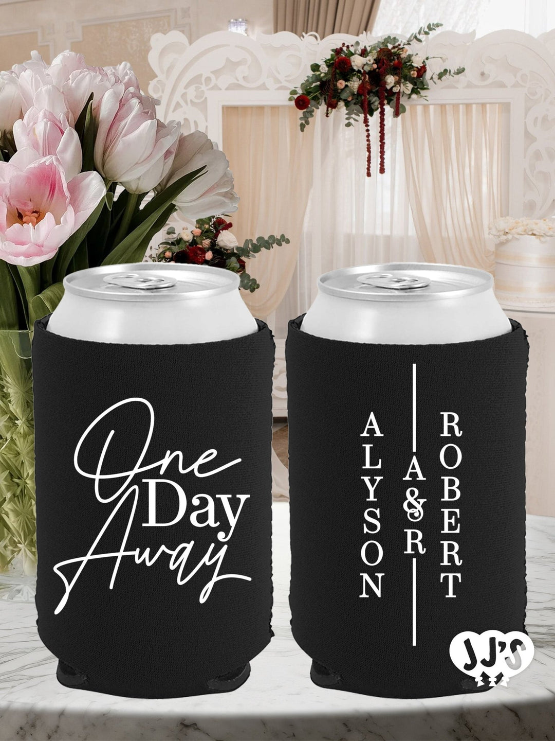 One Day Away Wedding Can Coolers - JJ's Party House: Custom Party Favors, Napkins & Cups