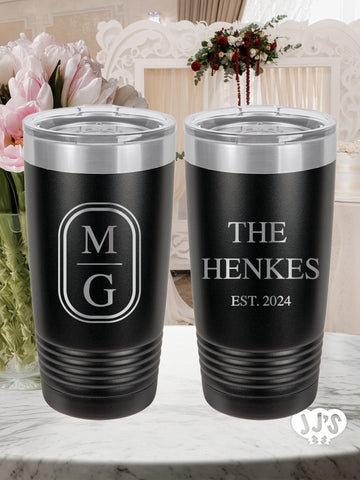 Oval Monogram Custom Engraved Wedding Tumbler - JJ's Party House: Custom Party Favors, Napkins & Cups