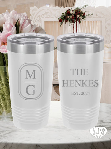 Oval Monogram Custom Engraved Wedding Tumbler - JJ's Party House: Custom Party Favors, Napkins & Cups