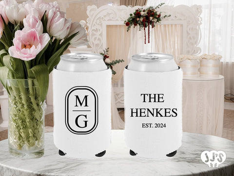 Oval Monogram Wedding Can Coolers - JJ's Party House: Custom Party Favors, Napkins & Cups