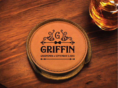 The Griffin Personalized Round Leather Coaster Set 6pc