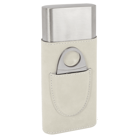 Personalized White Cigar Case & Cutter Set