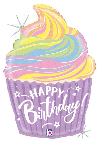 Pastel Birthday Cupcake Jumbo Balloon, 27