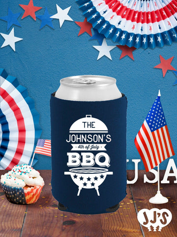 Patriotic Can Coolers: 4th of July Family BBQ Custom Can Coolers - JJ's Party House: Custom Party Favors, Napkins & Cups