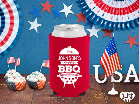 Patriotic Can Coolers: 4th of July Family BBQ Custom Can Coolers - JJ's Party House: Custom Party Favors, Napkins & Cups