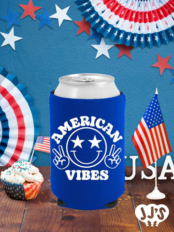 Patriotic Can Coolers: American Vibes Custom Can Coolers - JJ's Party House: Custom Party Favors, Napkins & Cups