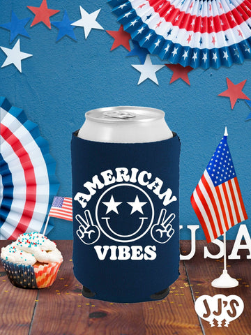 Patriotic Can Coolers: American Vibes Custom Can Coolers - JJ's Party House: Custom Party Favors, Napkins & Cups