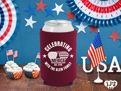 Patriotic Can Coolers: Celebrating Merica Custom Can Coolers - JJ's Party House: Custom Party Favors, Napkins & Cups