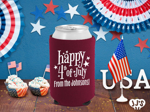 Patriotic Can Coolers: Happy 4th of July Custom Can Coolers - JJ's Party House: Custom Party Favors, Napkins & Cups