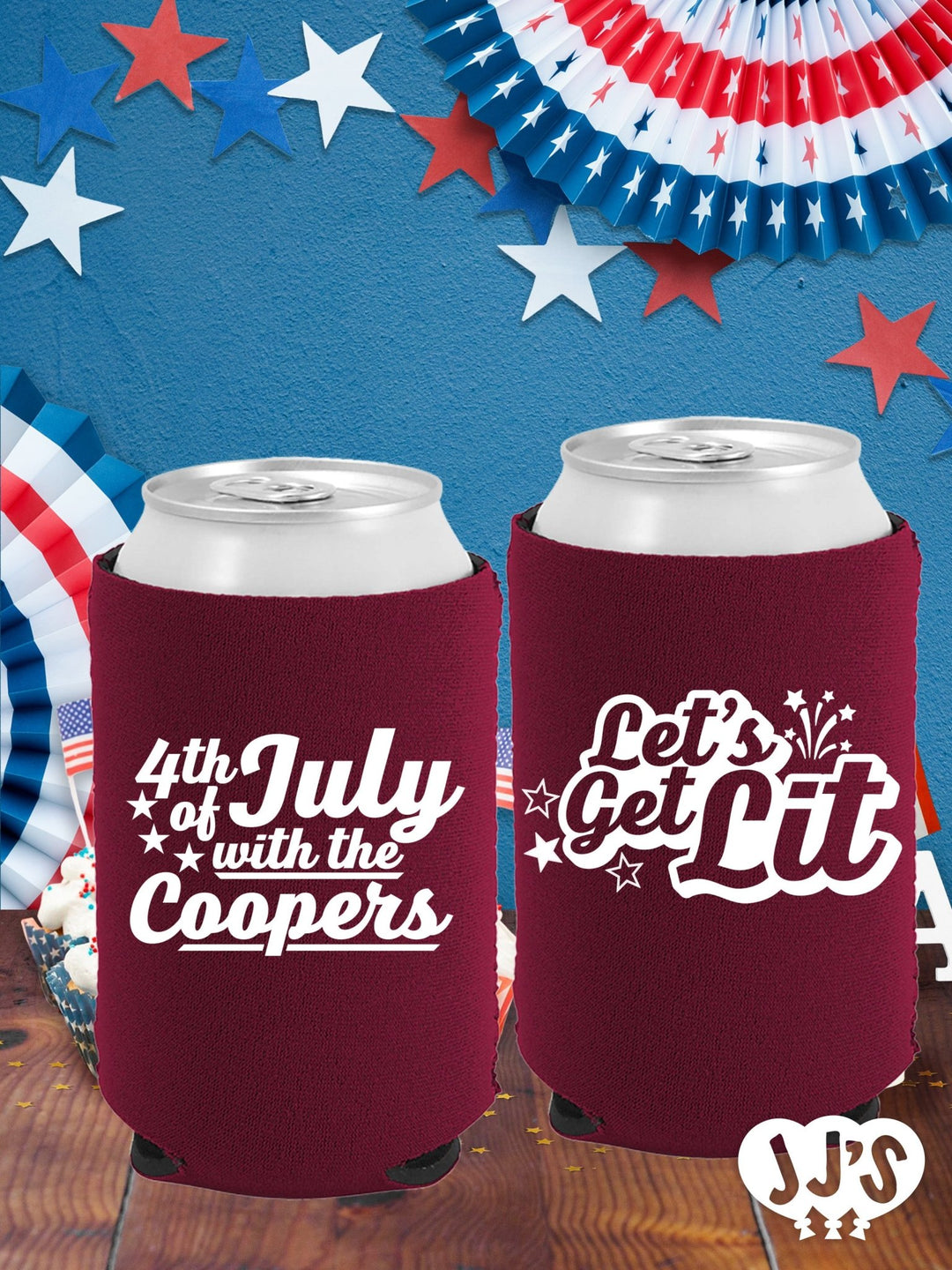 Patriotic Can Coolers: Let's Get Lit Custom Can Coolers - JJ's Party House: Custom Party Favors, Napkins & Cups