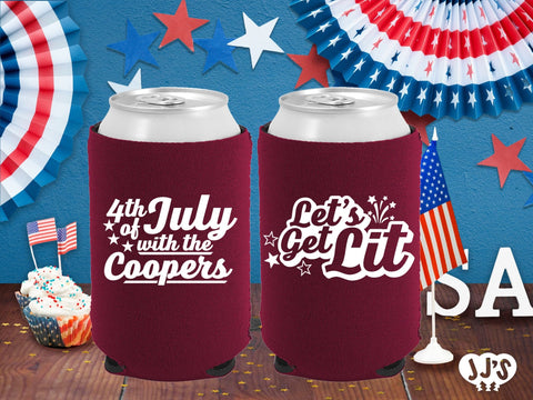 Patriotic Can Coolers: Let's Get Lit Custom Can Coolers - JJ's Party House: Custom Party Favors, Napkins & Cups