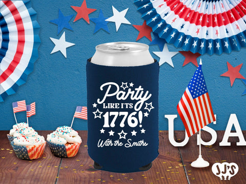 Patriotic Can Coolers: Party Like It's 1776 Custom Can Coolers - JJ's Party House: Custom Party Favors, Napkins & Cups