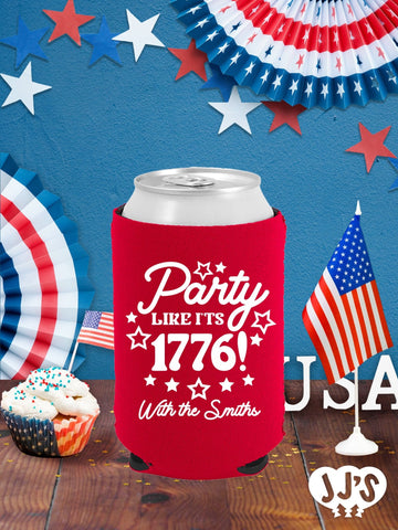 Patriotic Can Coolers: Party Like It's 1776 Custom Can Coolers - JJ's Party House: Custom Party Favors, Napkins & Cups