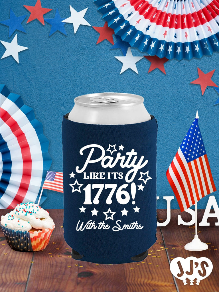 Patriotic Can Coolers: Party Like It's 1776 Custom Can Coolers - JJ's Party House: Custom Party Favors, Napkins & Cups