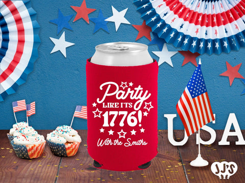 Patriotic Can Coolers: Party Like It's 1776 Custom Can Coolers - JJ's Party House: Custom Party Favors, Napkins & Cups