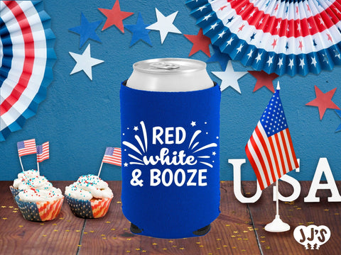 Patriotic Can Coolers: Red White and Booze Custom Can Coolers - JJ's Party House: Custom Party Favors, Napkins & Cups