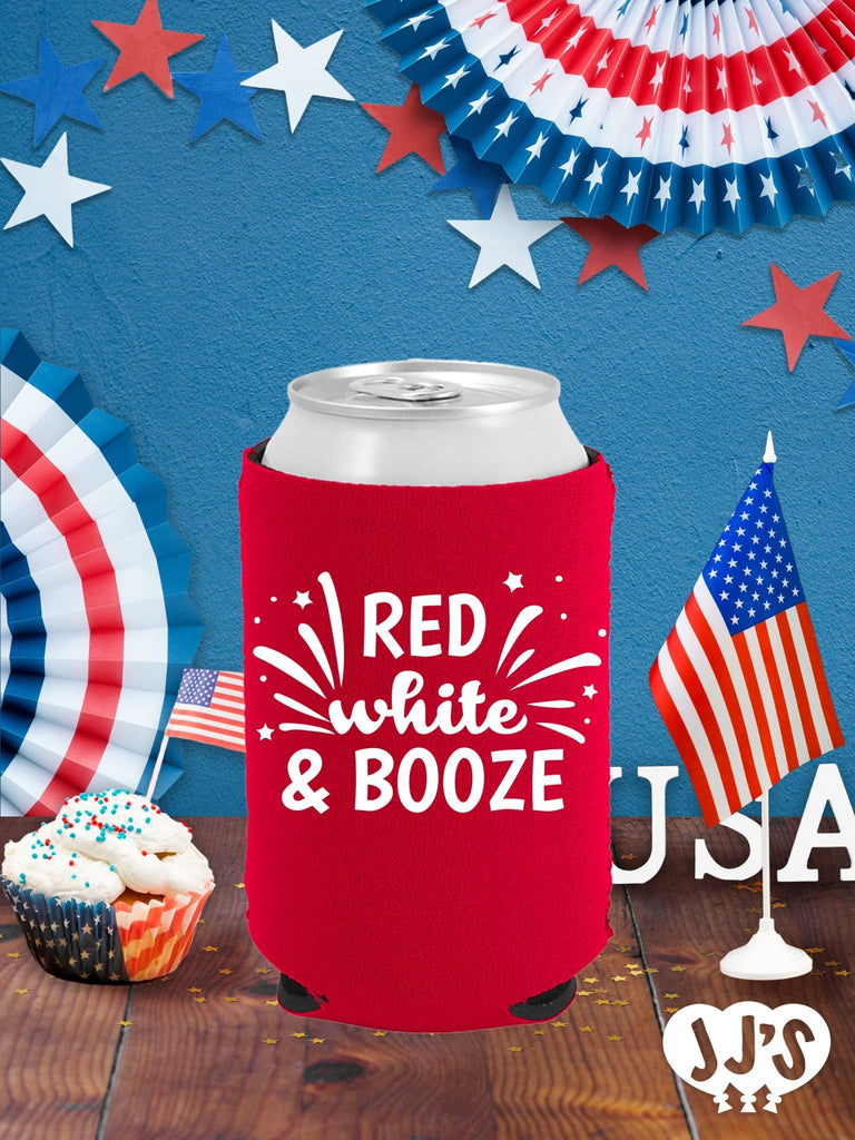 Patriotic Can Coolers: Red White and Booze Custom Can Coolers - JJ's Party House: Custom Party Favors, Napkins & Cups