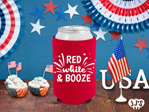 Patriotic Can Coolers: Red White and Booze Custom Can Coolers - JJ's Party House: Custom Party Favors, Napkins & Cups