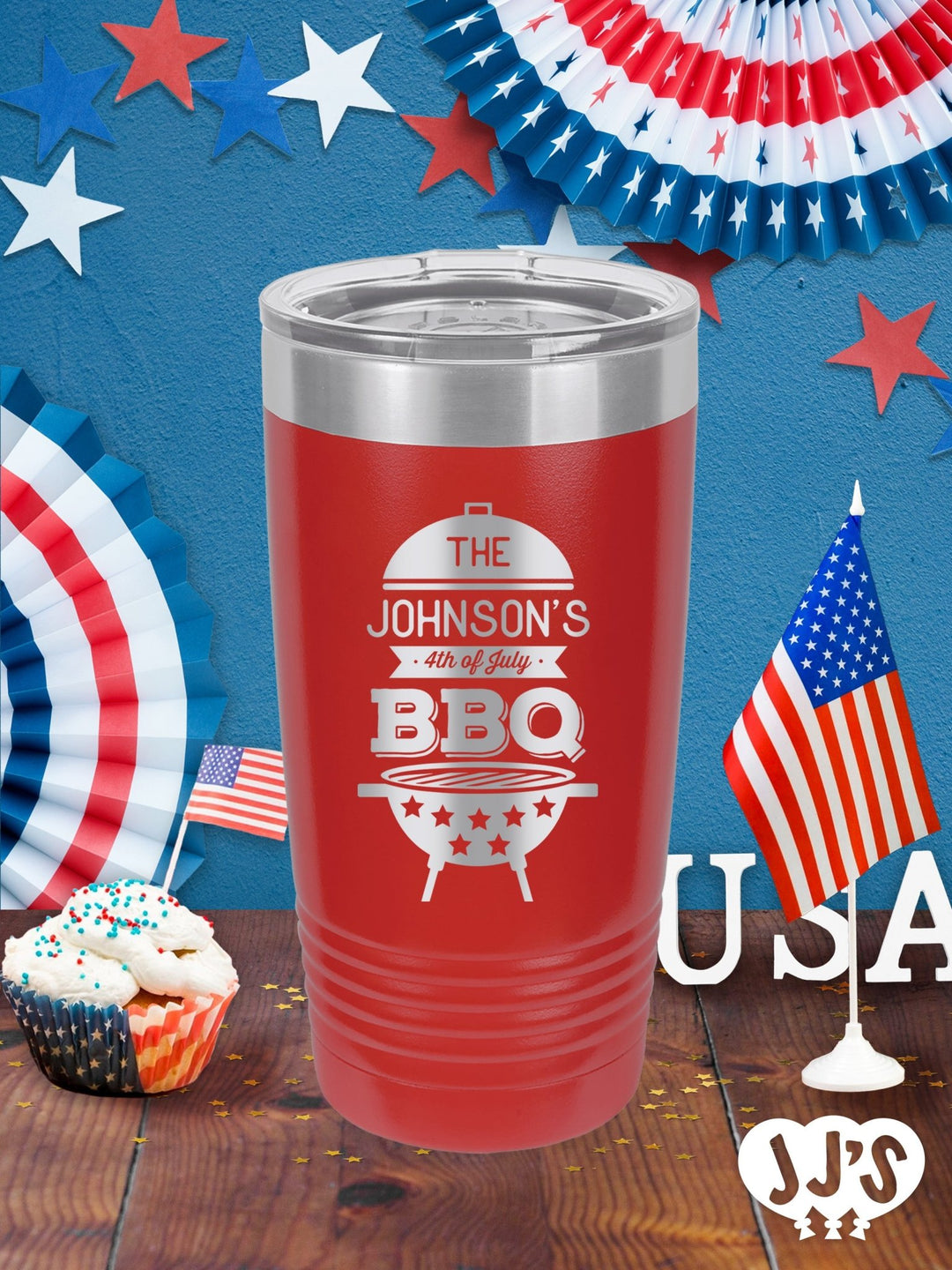 Patriotic Tumbler - Fourth of July BBQ Personalized Tumbler - JJ's Party House: Custom Party Favors, Napkins & Cups