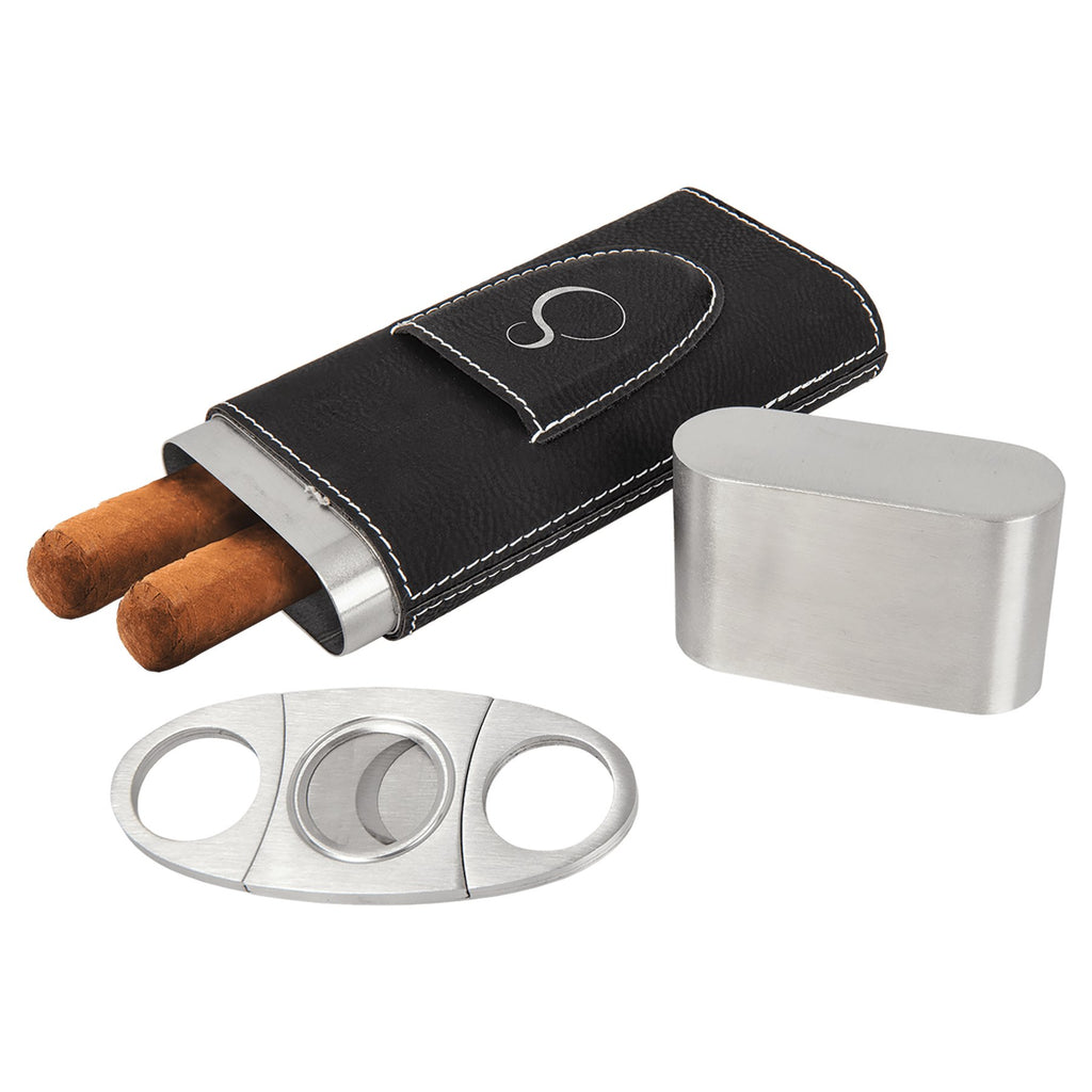 Personalized Black & Silver Cigar Case & Cutter Set - JJ's Party House: Custom Party Favors, Napkins & Cups