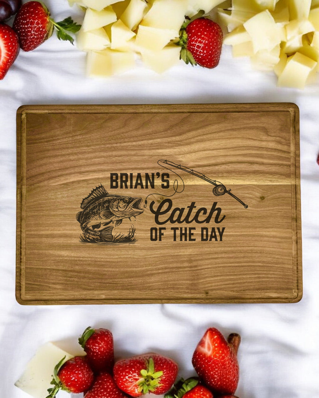 Personalized Catch of the Day Walnut Cutting Board - JJ's Party House: Birthday, Balloons & Custom Party Favors