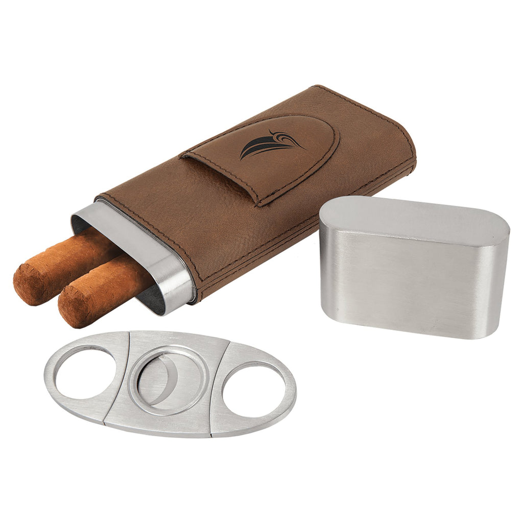 Personalized Dark Brown Cigar Case & Cutter Set - JJ's Party House: Custom Party Favors, Napkins & Cups