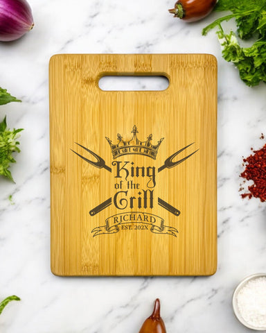 Personalized King of the Grill Bamboo Cutting Board - JJ's Party House: Birthday, Balloons & Custom Party Favors