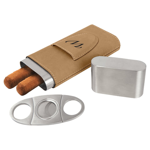 Personalized Light Brown Cigar Case & Cutter Set - JJ's Party House: Custom Party Favors, Napkins & Cups