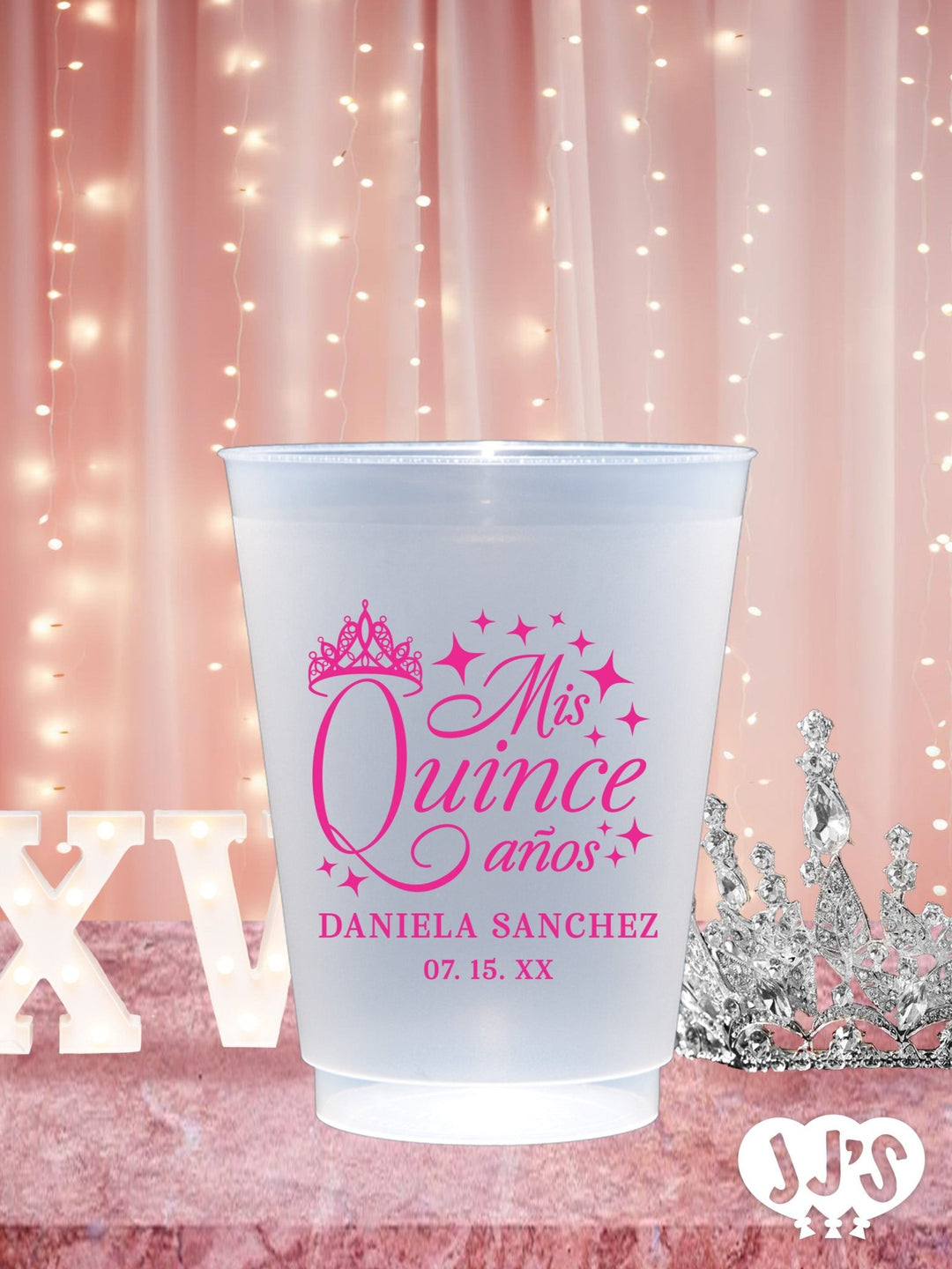 Personalized Quinceanera Cups: Mis Quince Custom Frosted Cups - JJ's Party House: Custom Party Favors, Napkins & Cups