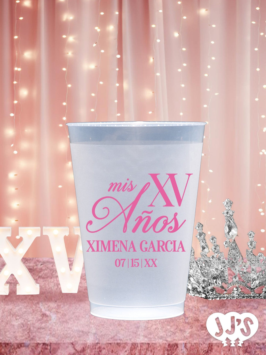 Personalized Quinceanera Cups: Mis XV Anos Custom Frosted Cups - JJ's Party House: Custom Party Favors, Napkins & Cups