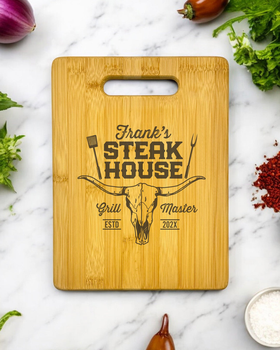 Personalized Steak House Bamboo Cutting Board - JJ's Party House: Birthday, Balloons & Custom Party Favors